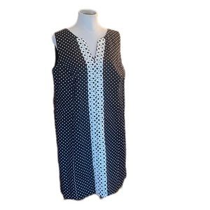 Jones Studio Black & White PolkaDot Mini Dress Sheath 14W eyelet trim sleeveless